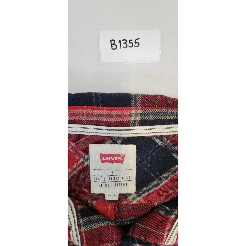 Levi Strauss Co Mens Red Black‎ Plaid Flannel Long Sleeve Button Up Shirt Size L